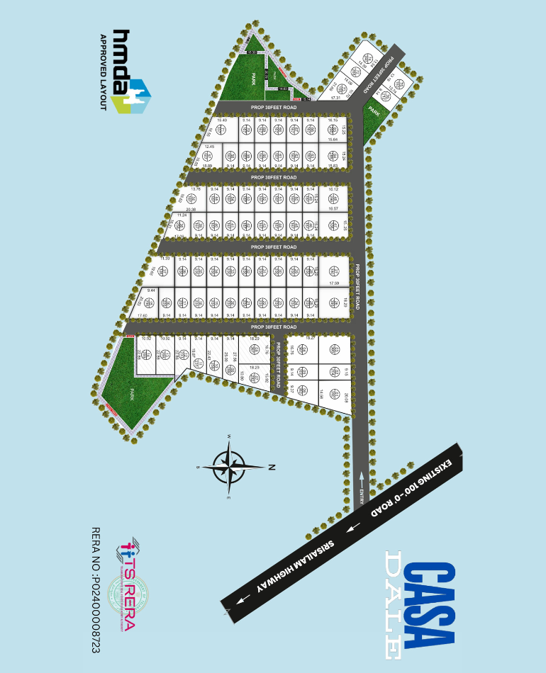 Premium villa plots layout in Srisailam Highway - HMDA RERA approved open plots near ORR Hyderabad for sale